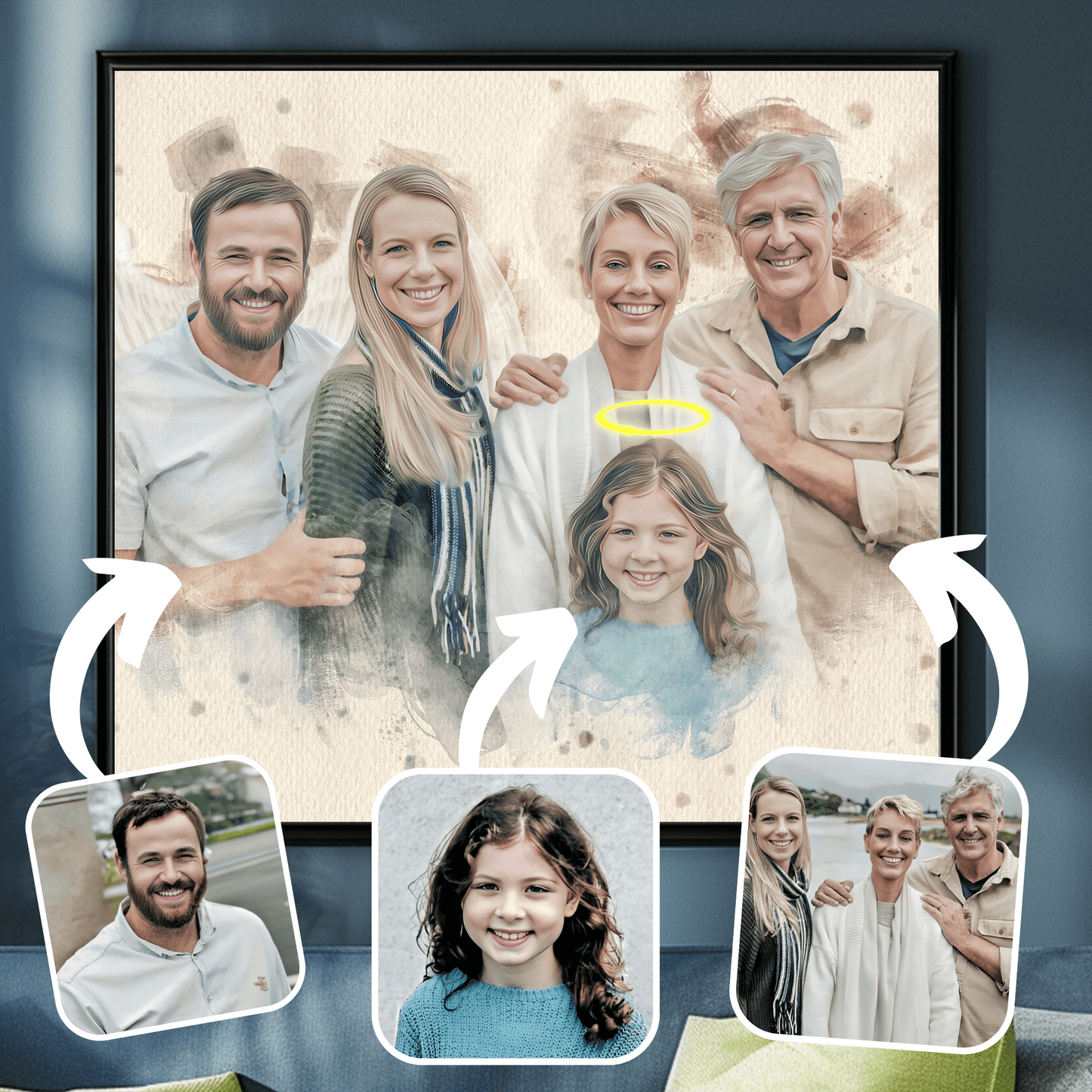 Add Deceased Loved One to Photo | Custom Framed Canvas Paintings with Deceased Loved Ones